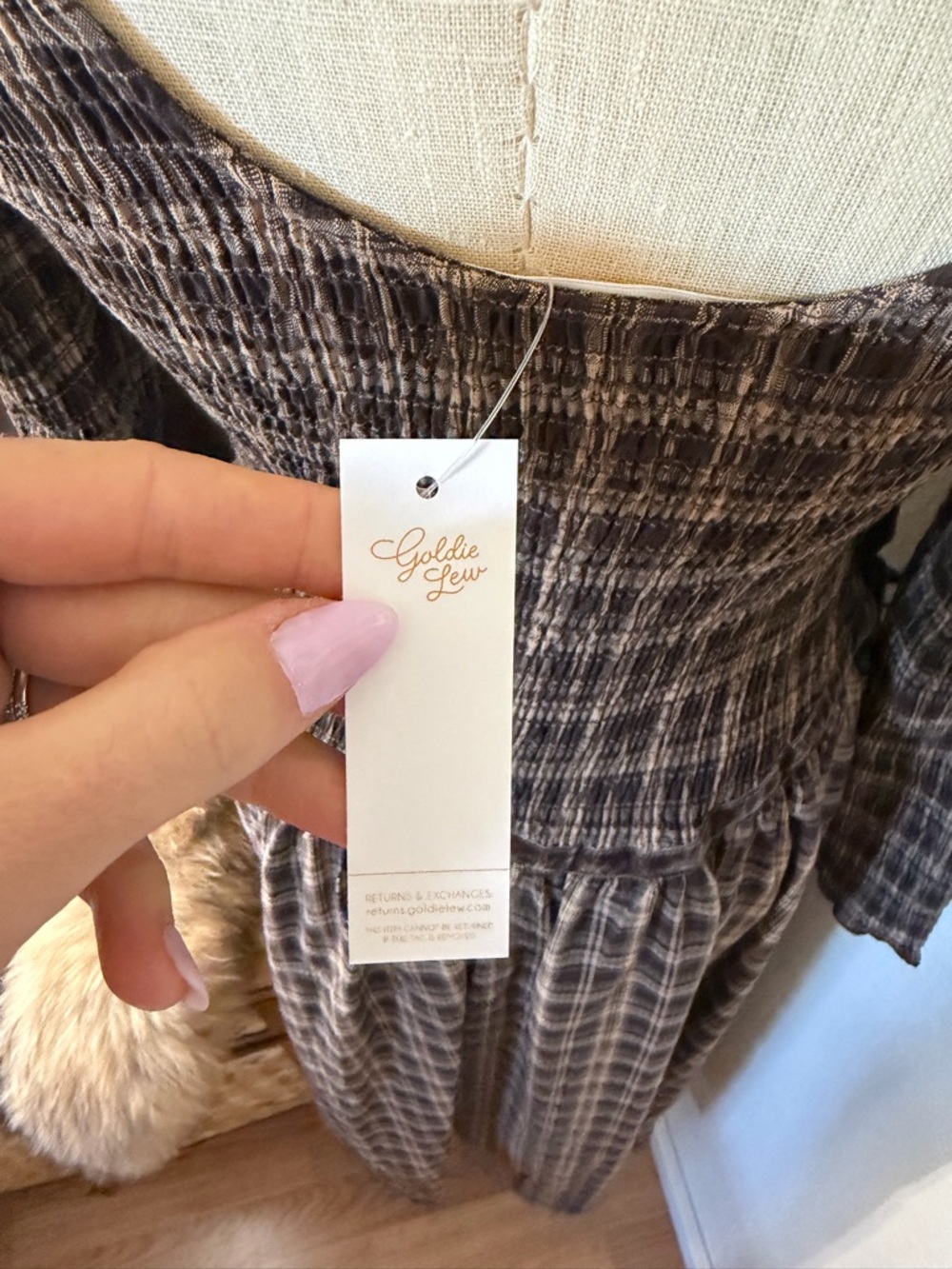 Goldie Lee Plaid Long-Sleeve Midi Dress in Brown and Black - Picture 6 of 6